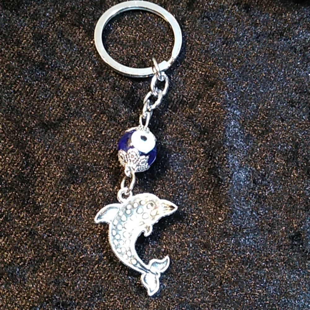 Keychain Silver Dolphin Blue Rhinestones - Picture 4 of 5